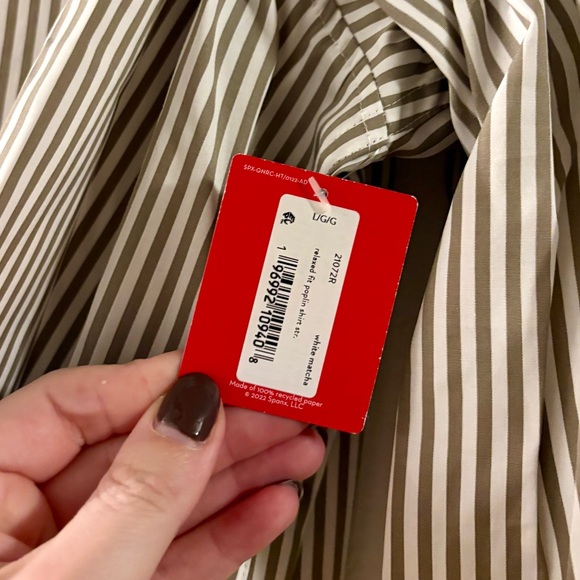 Spanx Poplin Oversized Button Down in Matcha Stripe - Picture 6 of 8